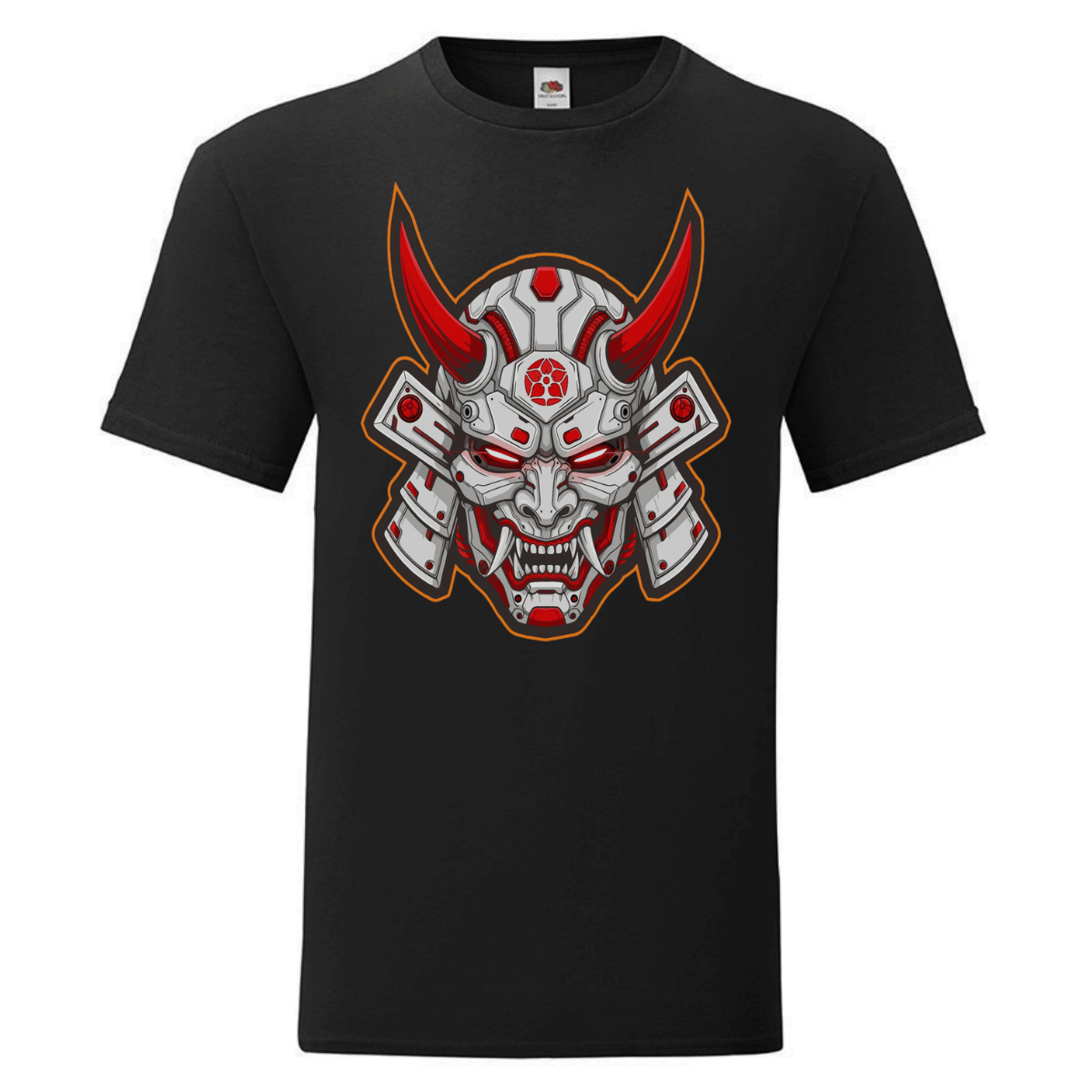 Черна мъжка памучна тениска Cyber Oni Samurai Mask