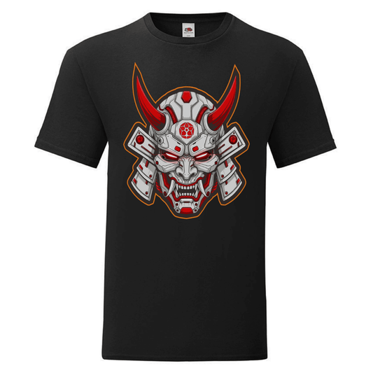 Черна мъжка памучна тениска Cyber Oni Samurai Mask