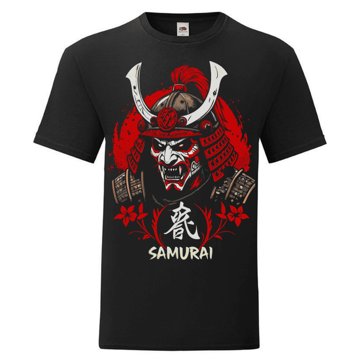 Черна мъжка памучна тениска Samurai Oni Mask