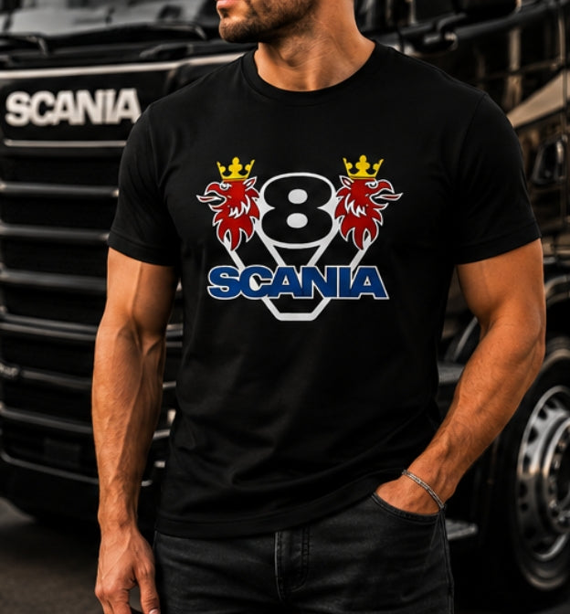 Мъжка Памучна Тениска Scania V8 | Премиум Дизайн за Фенове на Камионите